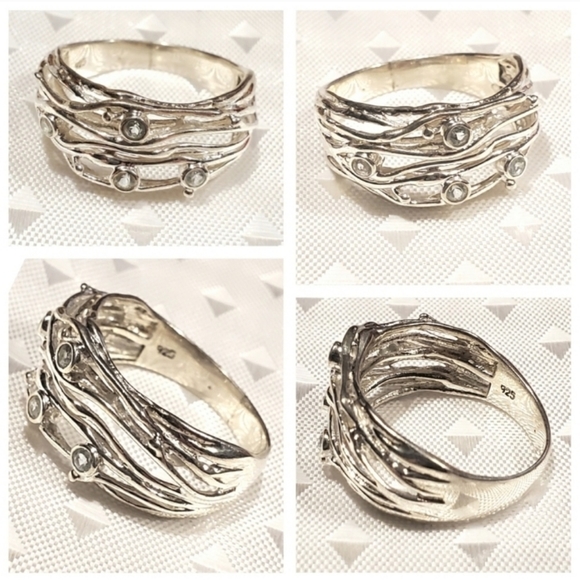 Topaz Art Nouveau Woven Wave Custom 925 Sterling Silver Ring Sz 8 - Picture 3 of 6